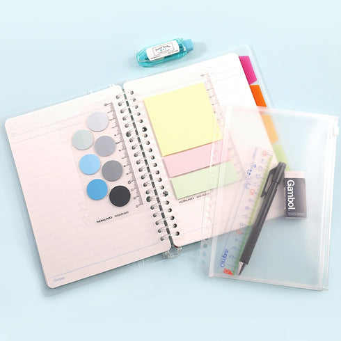 Kokuyo 2Way BLUE Sticky Pads Loose Leaf Smart Ring Binder Spiral Notebook with Ruler Index Sticky Notes Planner Sticky | 20 Sheets WSG-RUT41
