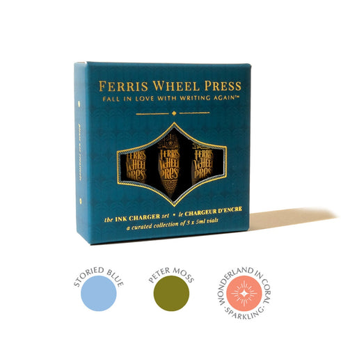 Ferris Wheel Press The BOOKSHOPPE Collection 3 Pack Charger Samples Fountain Pen Ink Dip Pen Ink Bottle Ink | Three 5ml Bottles PMW