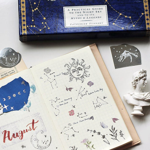 MU Lifestyle Print-On Stickers SILVER FOIL Rub-On Stickers Transfer Stickers 02 | Constellations Astrology Flowers Outer Space