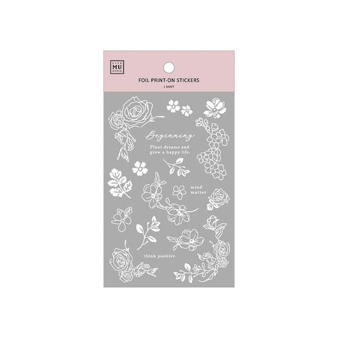MU Lifestyle Print-On Stickers SILVER FOIL Rub-On Stickers Transfer Stickers 03 | Beginning Roses Foliage Flowers