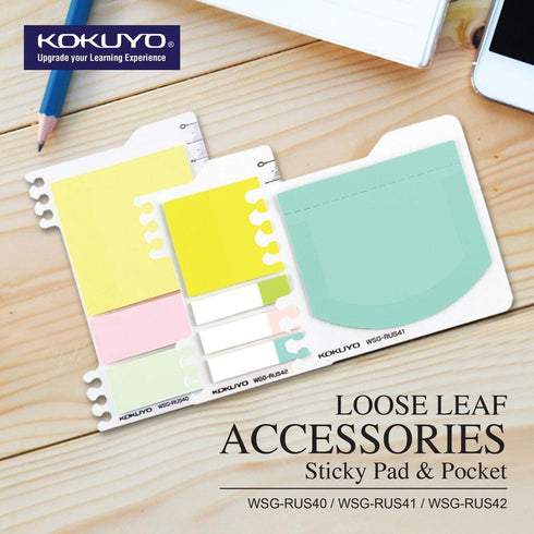 Kokuyo 2Way BRIGHT YELLOW Sticky Pads Loose Leaf Smart Ring Binder Spiral Notebook Ruler Index Sticky Notes | 80 Sheets WSG-RUS42