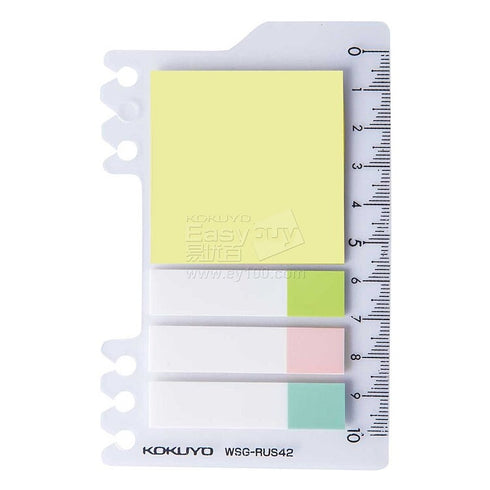 Kokuyo 2Way BRIGHT YELLOW Sticky Pads Loose Leaf Smart Ring Binder Spiral Notebook Ruler Index Sticky Notes | 80 Sheets WSG-RUS42