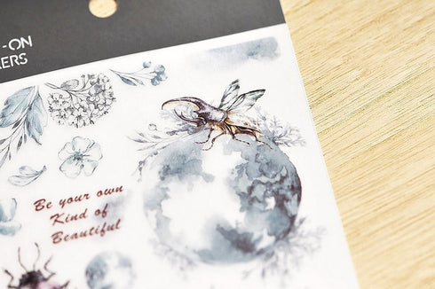 MU Lifestyle Print-On Stickers Rub-On Stickers Transfer Stickers Translucent Stickers 125 | Insects Globe Flowers