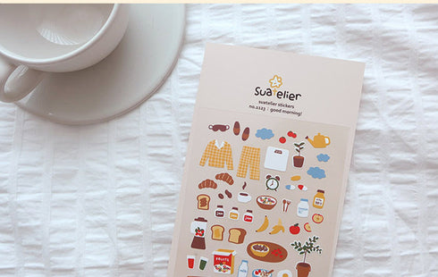 Suatelier Sonia PVC GOOD MORNING Transparent Stickers Getting Ready Stickers Breakfast Stickers Egg Stickers Toast Stickers | 1123