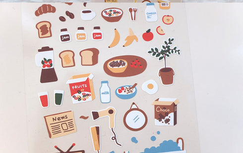Suatelier Sonia PVC GOOD MORNING Transparent Stickers Getting Ready Stickers Breakfast Stickers Egg Stickers Toast Stickers | 1123