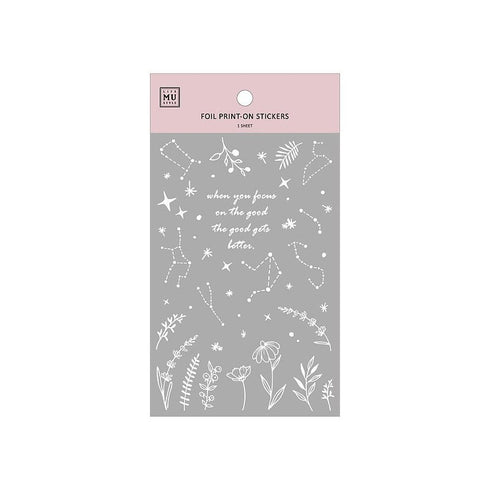 MU Lifestyle Print-On Stickers SILVER FOIL Rub-On Stickers Transfer Stickers 02 | Constellations Astrology Flowers Outer Space