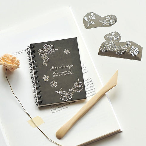 MU Lifestyle Print-On Stickers SILVER FOIL Rub-On Stickers Transfer Stickers 03 | Beginning Roses Foliage Flowers