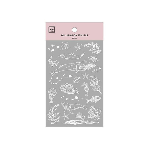 MU Lifestyle Print-On Stickers SILVER FOIL Rub-On Stickers Transfer Stickers 04 | Whale Dolphin Sea Live Ocean Salt Water