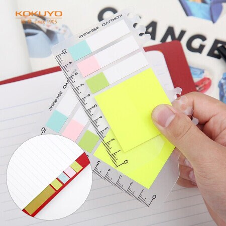 Kokuyo 2Way BRIGHT YELLOW Sticky Pads Loose Leaf Smart Ring Binder Spiral Notebook Ruler Index Sticky Notes | 80 Sheets WSG-RUS42