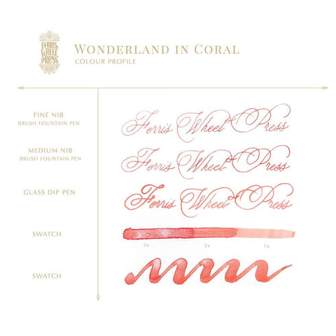Ferris Wheel Press WONDERLAND in CORAL SHIMMER Fountain Pen Ink Dip Pen Ink Calligraphy Ink Bottle Ink | 38ml