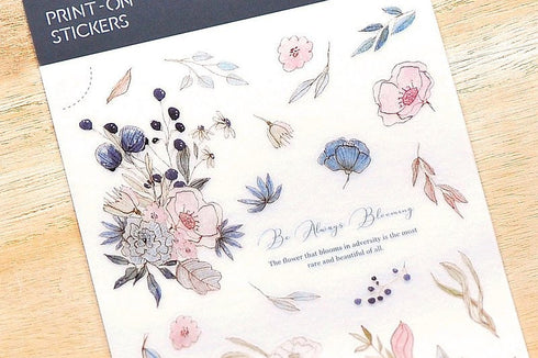 MU Lifestyle Print-On Stickers Rub-On Stickers Transfer Stickers Translucent Stickers 173 | Woodblock Flowers Sketch Flowers