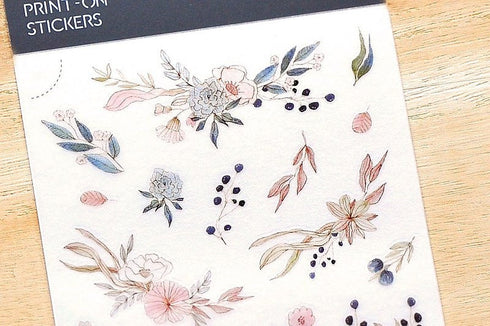 MU Lifestyle Print-On Stickers Rub-On Stickers Transfer Stickers Translucent Stickers 173 | Woodblock Flowers Sketch Flowers