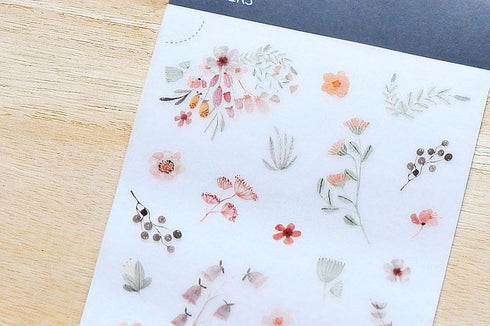 MU Lifestyle Print-On Stickers Rub-On Stickers Transfer Stickers Translucent Stickers 174 | Sketch Flowers Delicate Bouquets