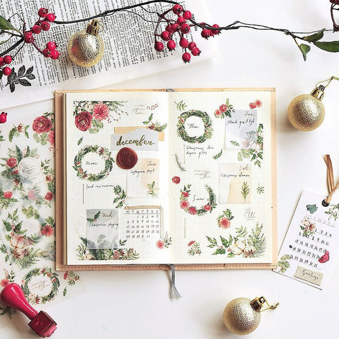 MU Lifestyle HOLIDAY CHRISTMAS Print-On Stickers Rub-On Stickers Transfer Stickers Translucent Stickers 1007 | Christmas Wreaths Holiday