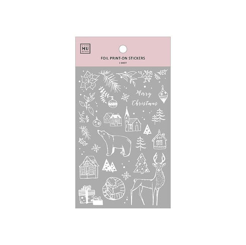 MU Lifestyle HOLIDAY CHRISTMAS Print-On Stickers Rub-On Stickers Transfer Stickers Silver Foil Stickers 01 | Merry Christmas Wildlife