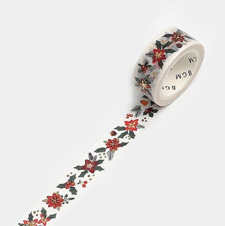 BGM Holiday Holly Christmas Holly Christmas Foliage GOLD FOIL Washi Tape