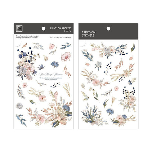 MU Lifestyle Print-On Stickers Rub-On Stickers Transfer Stickers Translucent Stickers 173 | Woodblock Flowers Sketch Flowers