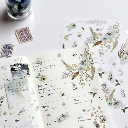MU Lifestyle Print-On Stickers Rub-On Stickers Transfer Stickers Translucent Stickers 176 | Green Flowers Thistle