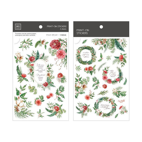 MU Lifestyle HOLIDAY CHRISTMAS Print-On Stickers Rub-On Stickers Transfer Stickers Translucent Stickers 1007 | Christmas Wreaths Holiday