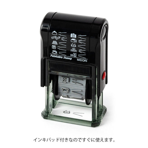 MIDORI Paintable Stamp Re-Inkable Self-Inking Stamp | Object Speech Bubbles Thought Bubbles Conversation Bubbles Green Package