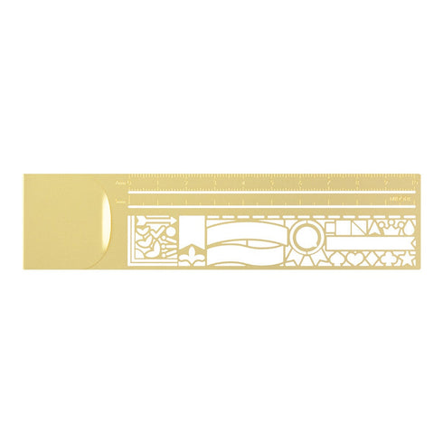 Midori CLIP RULER Art Deco Banner Bullets Stencil Template Bujo Template Metal Bookmark | Gold Card