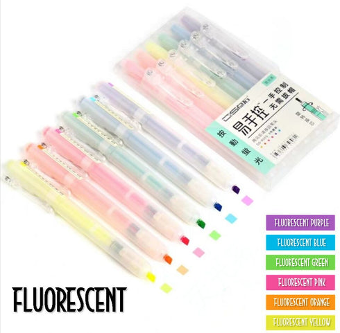 Dianshi RETRACTABLE SOFT Color Highlighter Set Refillable Highlighter Set Eco Conscious Four Series Six Pen Set 24 Colors | DS-805S