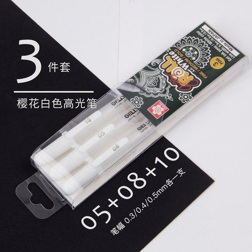 Sakura WHITE Gelly Roll 3 Pack 05 08 10 Fine Medium Bold Point Black Out Planning Black Paper Pens White Gel Pen