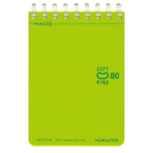 Kokuyo A7 BLUE GREEN Soft Ring Notebook 6mm Dotted Ruled Line Mini Type Reporter Style Notebook Flip Up Notebook | 80 Sheets SV378BT