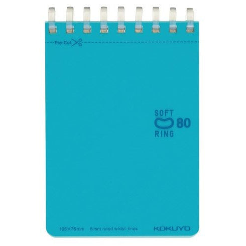 Kokuyo A7 GREEN Soft Ring Notebook 6mm Dotted Ruled Line Mini Type Reporter Style Notebook Flip Up Notebook | 80 Sheets SV378BT