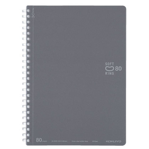 Kokuyo A5 Soft Ring BLACK Notebook Dotted Line 6 mm Rule | 80 Sheets SV338BT