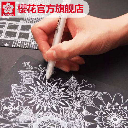 Sakura WHITE Gelly Roll 3 Pack 05 08 10 Fine Medium Bold Point Black Out Planning Black Paper Pens White Gel Pen