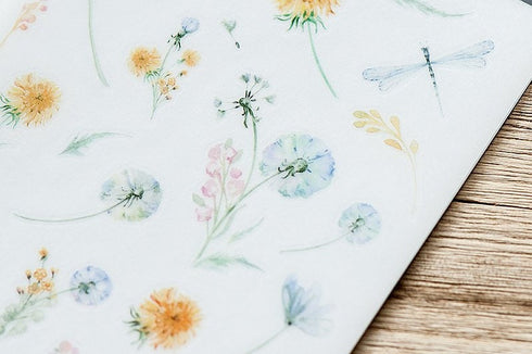 MU Lifestyle Print-On Stickers Rub -On Stickers Transfer Stickers Translucent Stickers 186 | Dragonfly Dragonflies Dandelion Wildflowers