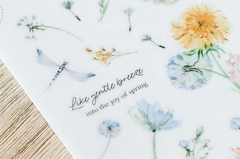 MU Lifestyle Print-On Stickers Rub -On Stickers Transfer Stickers Translucent Stickers 186 | Dragonfly Dragonflies Dandelion Wildflowers