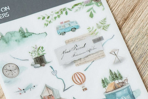 MU Lifestyle Print-On Stickers Rub -On Stickers Transfer Stickers Translucent Stickers 188 | Camping Camper Adventure Outdoors Bonfire