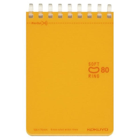 Kokuyo A7 ORANGE Soft Ring Notebook 6mm Dotted Ruled Line Mini Type Reporter Style Notebook Flip Up Notebook | 80 Sheets SV378BT