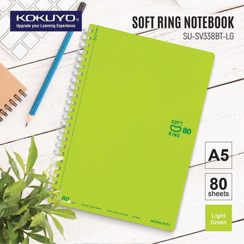 Kokuyo A5 Soft Ring GREEN Notebook Dotted Line 6 mm Rule | 80 Sheets SV338BT