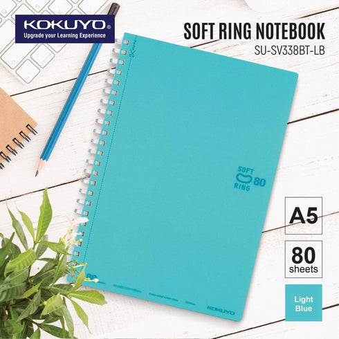 Kokuyo A5 Soft Ring BLUE GREEN Notebook Dotted Line 6 mm Rule | 80 Sheets SV338BT