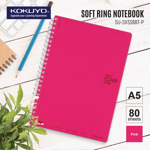 Kokuyo A5 Soft Ring PINK Notebook Dotted Line 6 mm Rule | 80 Sheets SV338BT