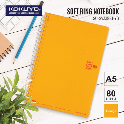 Kokuyo A5 Soft Ring ORANGE Notebook Dotted Line 6 mm Rule | 80 Sheets SV338BT
