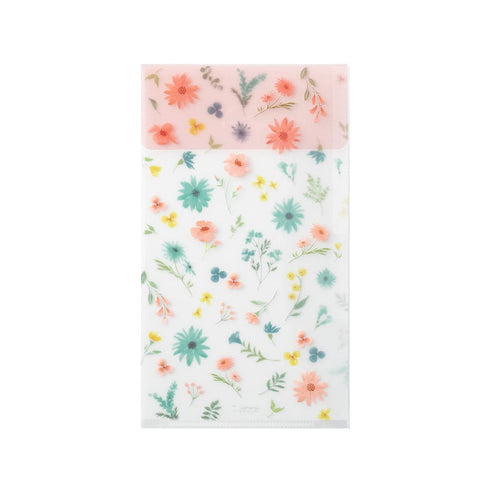Midori A5 SLIM With Flap FLOWERS 3 Pocket Clear Folder MD Folder Water Resistant Folder | 221.5mm X 126mm
