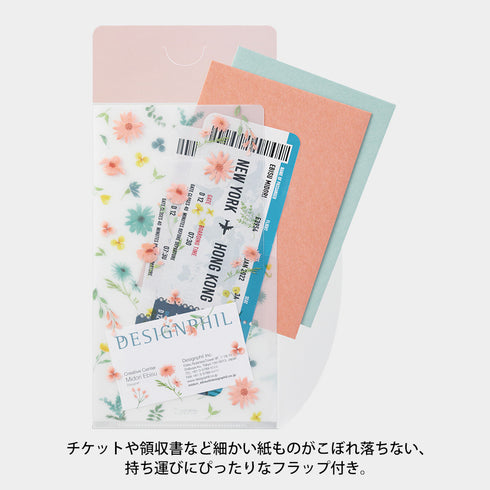 Midori A5 SLIM With Flap FLOWERS 3 Pocket Clear Folder MD Folder Water Resistant Folder | 221.5mm X 126mm