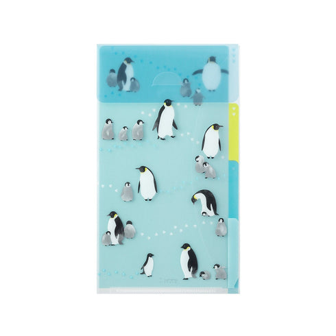 Midori A5 SLIM With Flap PENGUINS 3 Pocket Clear Folder MD Folder Water Resistant Folder | 221.5mm X 126mm