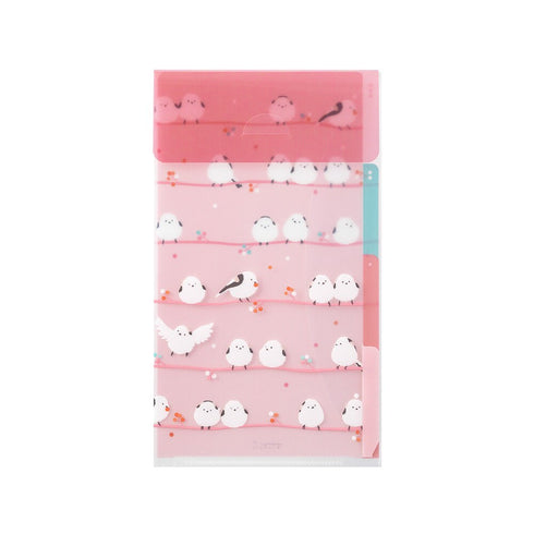 Midori A5 SLIM With Flap BIRD White-Tailed Tit Birds on a Wire 3 Pocket Clear Folder MD Folder Water Resistant Folder | 221.5mm X 126mm