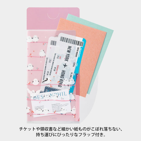 Midori A5 SLIM With Flap BIRD White-Tailed Tit Birds on a Wire 3 Pocket Clear Folder MD Folder Water Resistant Folder | 221.5mm X 126mm