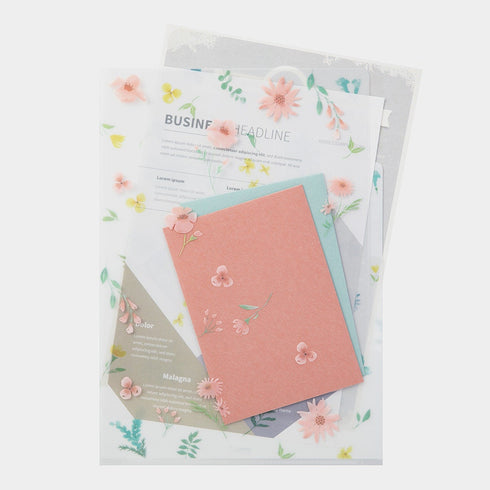 Midori A4 FLOWERS 3 Pocket Clear Folder MD Folder Water Resistant Folder | 310mm X 221mm