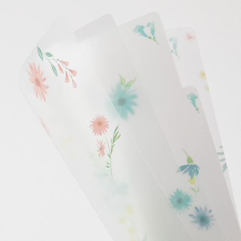 Midori A4 FLOWERS 3 Pocket Clear Folder MD Folder Water Resistant Folder | 310mm X 221mm