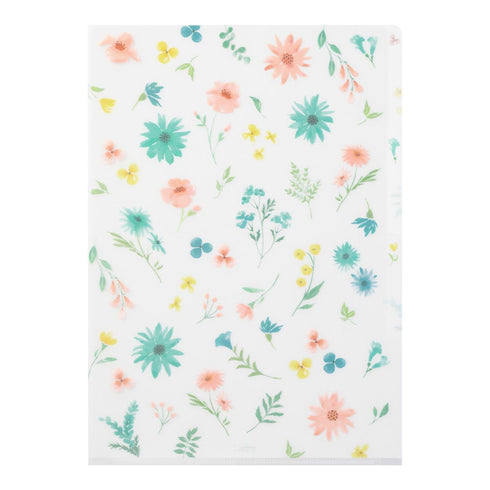 Midori A4 FLOWERS 3 Pocket Clear Folder MD Folder Water Resistant Folder | 310mm X 221mm