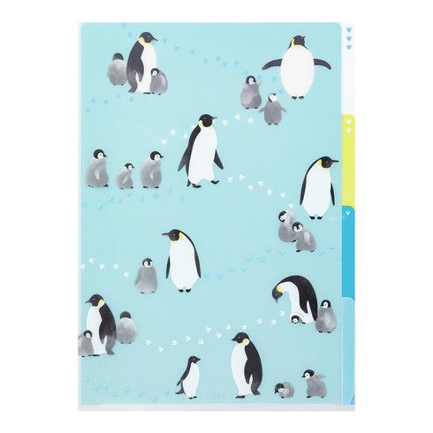 Midori A4 PENGUINS 3 Pocket Clear Folder MD Folder Water Resistant Folder | 310mm X 221mm
