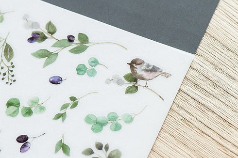 MU Lifestyle Print-On Stickers Rub -On Stickers Transfer Stickers Translucent Stickers 187 | Birds Greenery Foliage