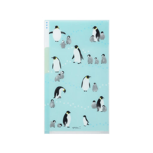 Midori A5 SLIM With Flap PENGUINS 3 Pocket Clear Folder MD Folder Water Resistant Folder | 221.5mm X 126mm